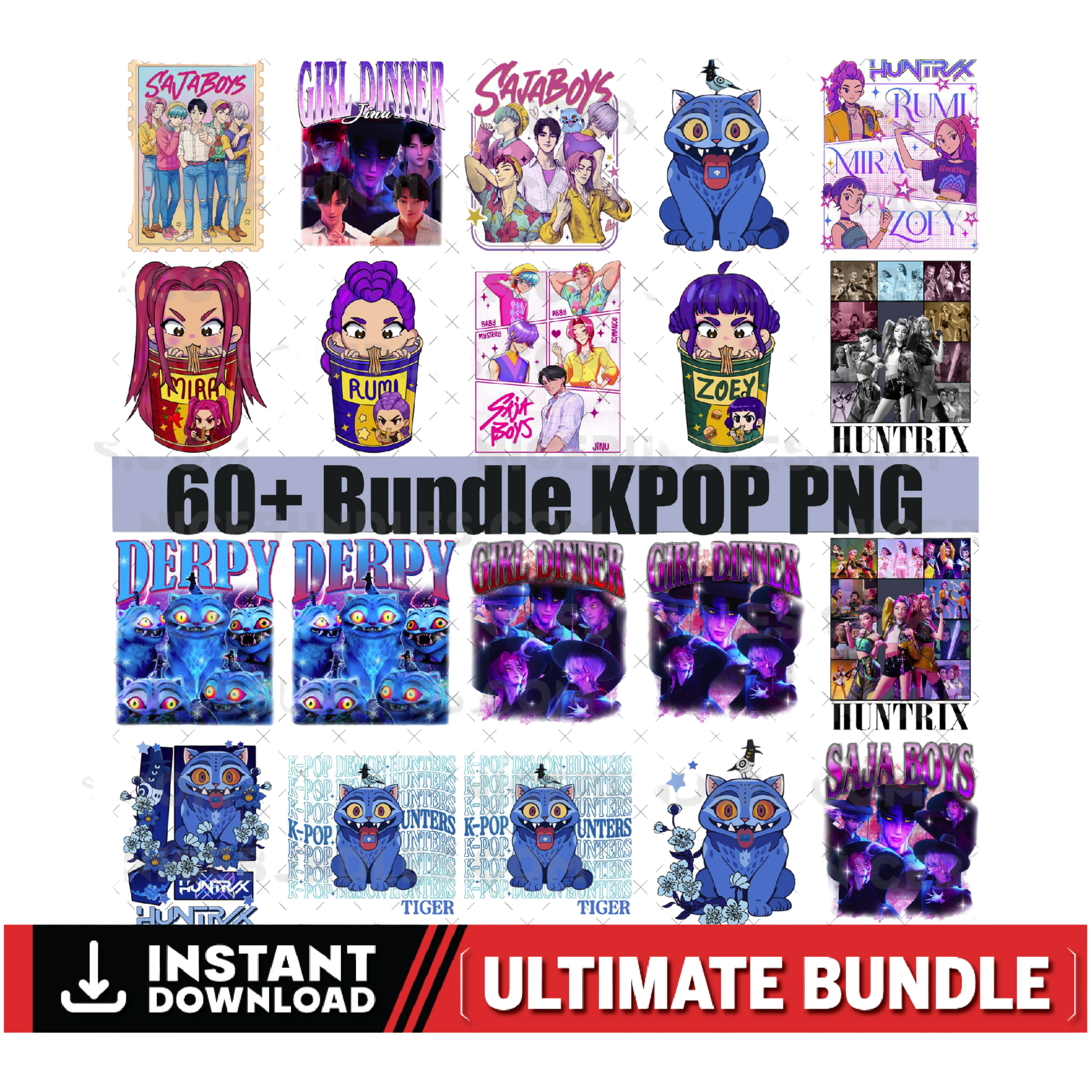 kpop demon hunter PNG Bundle | 60+ Designs K-Pop Shirt Sublimation & Girl Dinner PNG Bundle